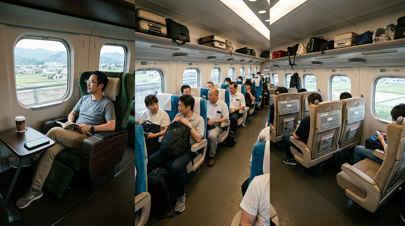 Fotografía que ilustra las clases de asientos del Shinkansen de un vistazo