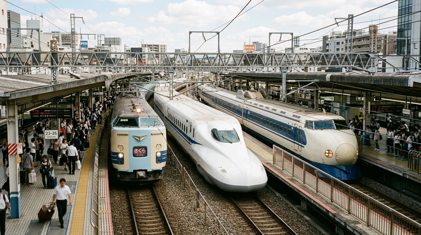 Photographie illustrant les types de trains : Nozomi vs Sakura vs Kodama