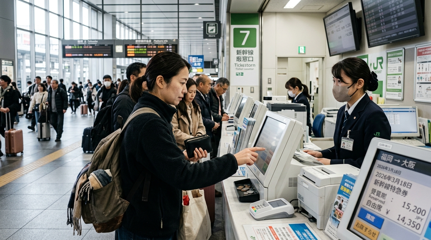 Photographie illustrant les prix des billets Shinkansen Fukuoka-Osaka