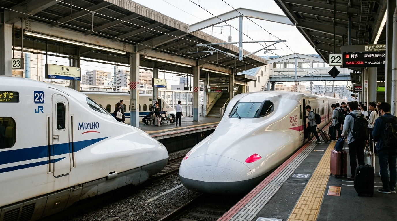 Photographie illustrant les types de trains : Mizuho vs Sakura