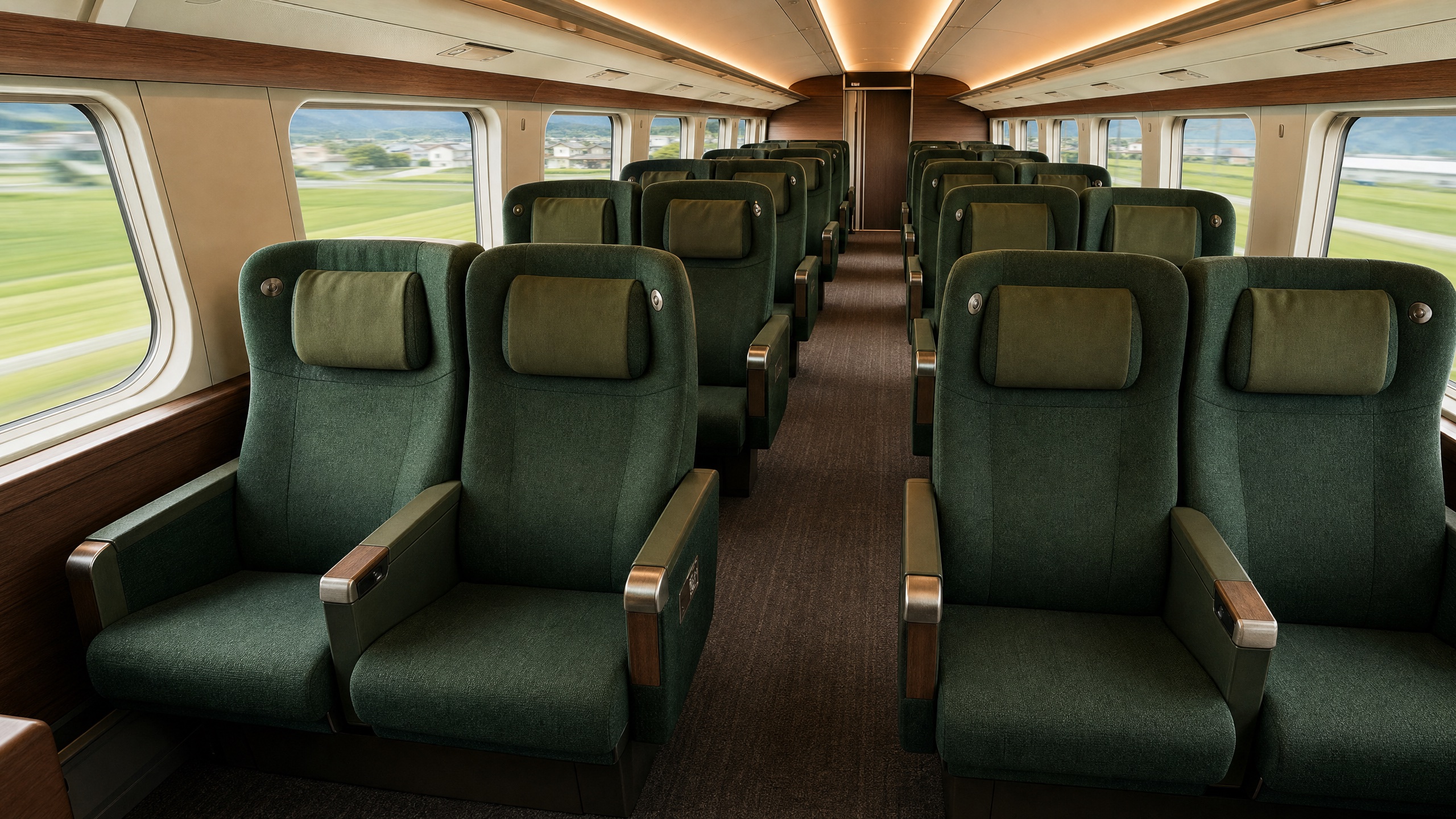 Green Car first class seats inside a Shinkansen