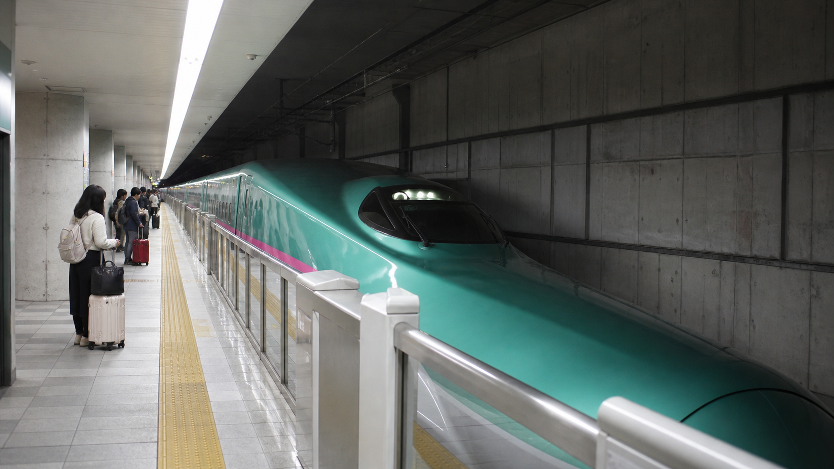 Underground bullet train platforms and signage at Ueno Station.